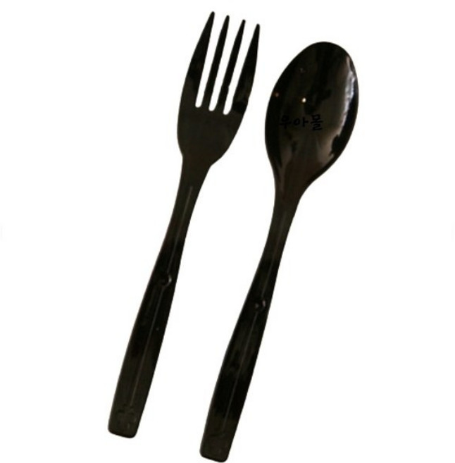 피크닉하우스 일회용 다용도 스푼 50p + 포크 50p 검정, 4세트