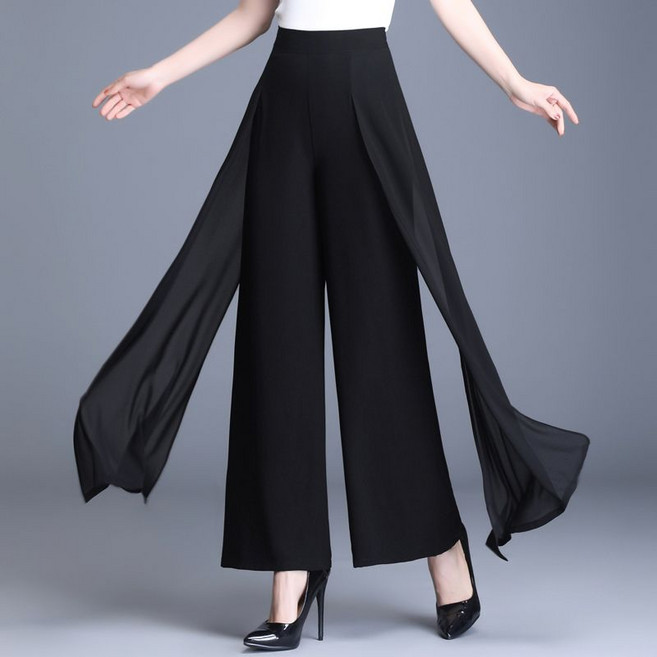 댄스복 바지 여성용 쉬폰 와이드 팬츠 캐주얼 하이웨스트 샤랄라 댄스 팬츠 트임 팬츠 뉴타임즈 T091Q250