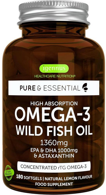 독일 이게누스 Igennus Omega-3 오메가3 와일드 피쉬오일 1360 mg & 아스타잔틴 캡슐, 4개, 180정