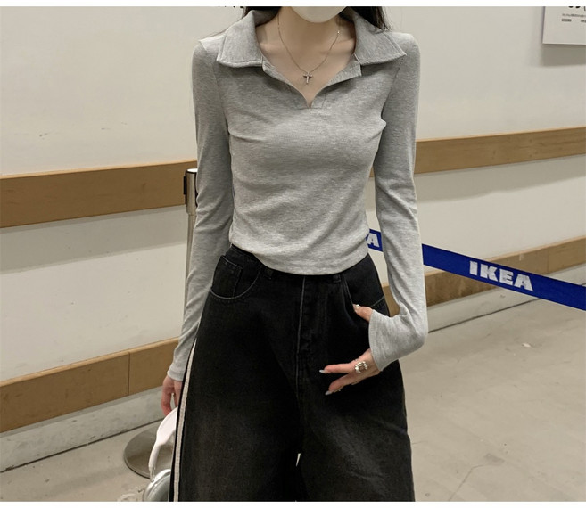 이유무무 NQ-302 여성 슬림핏 폴로넥 카라 긴팔 티셔츠