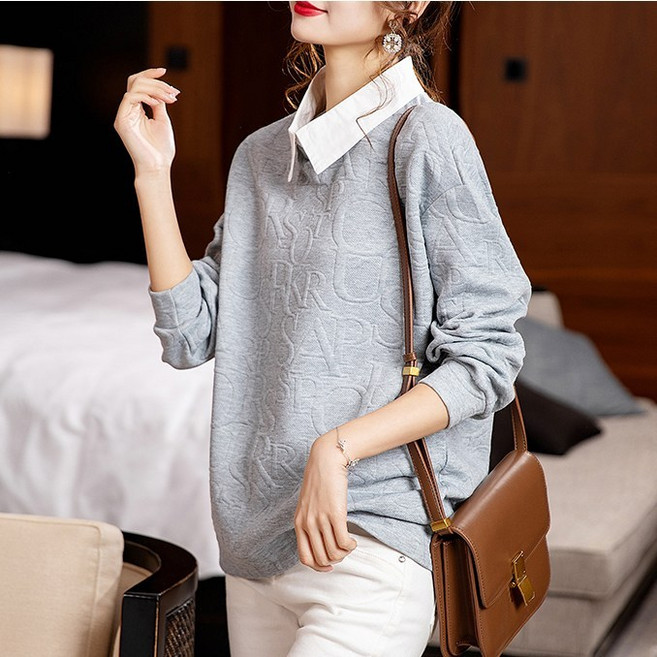 스타일아유 영문 레터링 셔츠카라 레이어드 맨투맨 빅사이즈 맨투맨티 여성 빅사이즈 데일리 티셔츠 [A3A1TS1549]