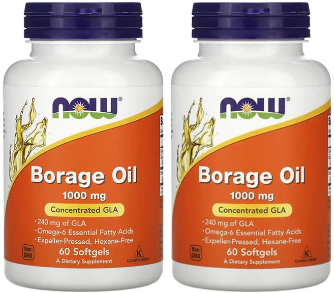 나우푸드 보리지 오일 농축 GLA 1 000mg 소프트젤 60 정, 60정, 2개 - 쿠팡