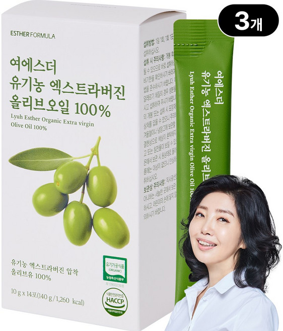본사직영 여에스더 유기농 엑스트라버진 올리브오일 100% 국민영양 프로젝트, 3박스, 140g