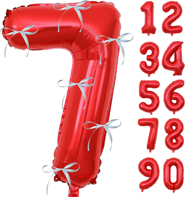 파티에진심인사람들 초대형 숫자풍선+발레코어 리본 6p 세트 40인치 100cm 셀프 백일 돌 환갑 촬영 포토존, 1개, 레드7