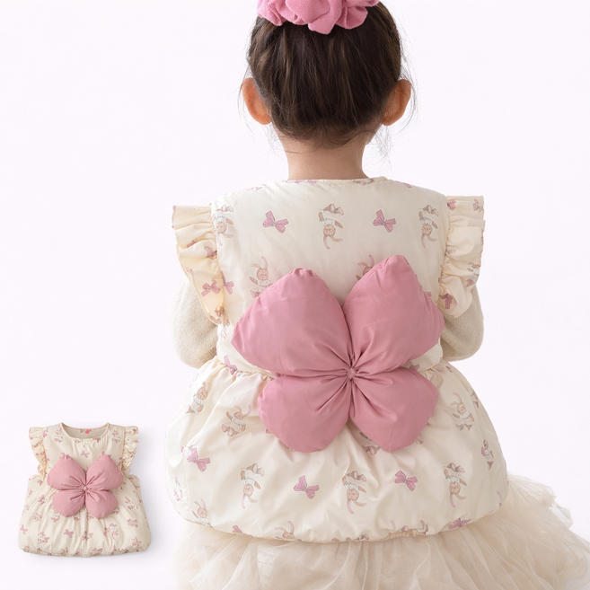 유아동 여아 겨울 포근 패딩조끼 패딩베스트 리본