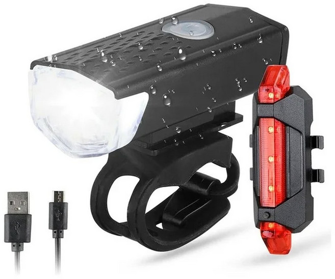 USB 충전식 자전거 라이트 세트 전조등 및 후미등 간편 설치 3가지 모드 자전거 액세서리, 2255 918 black