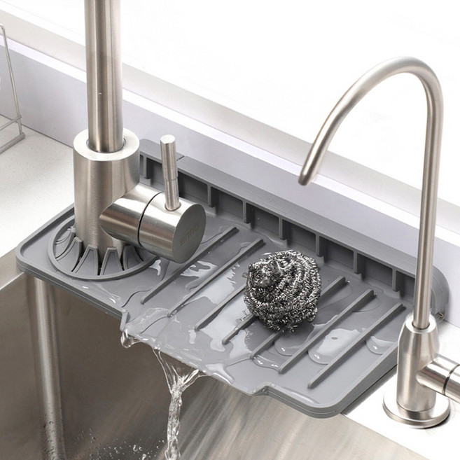 싱크대 세면대 실리콘 수전 물빠짐 수세미 거치대 배수 패드 곰팡이방지 매트, 1개, 레바-그레이