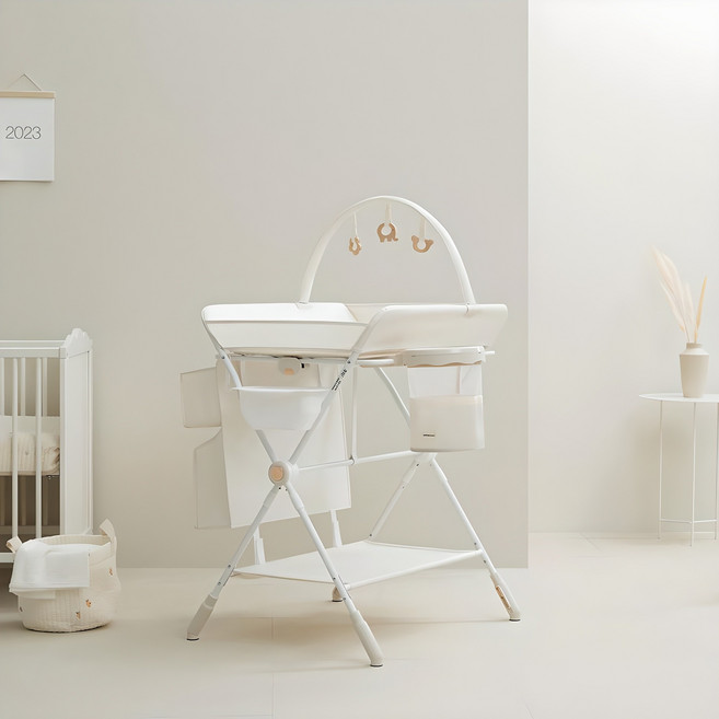 소베맘 3세대 솔리드 원터치 기저귀교환대 기저귀갈이대, CREAM BEIGE+빨래바구니