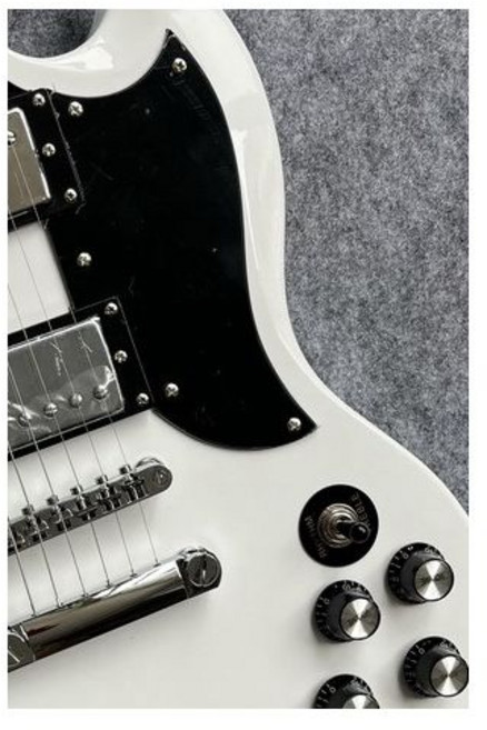 기타 맞춤형 SG 일렉트릭 기타 화이트 컬러 실버 액세서리 로즈우드 지판 제공 재고 빠른 배송, WHITE, 1개