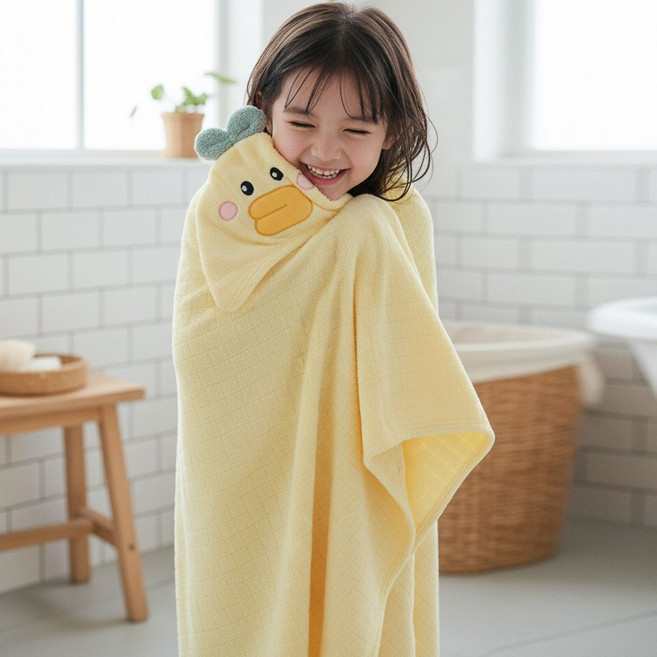 달콩슈 아동용 귀염뽀짝 후드형 목욕타월 비치가운 수건 대형 DWT044, 1개, 옐로우