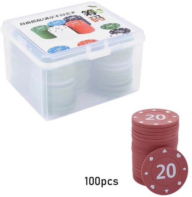 조각 박스형 바카라 마작 체스 룸 기계 포인트 동전 텍사스 홀덤 칩 포커 플라스틱, 1개, 색상: 2. 100pcs  20
