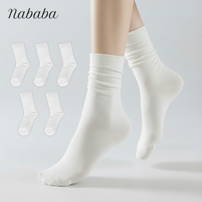 나바바 NY010 여성 데일리 무지 중목 양말 5켤레 세트