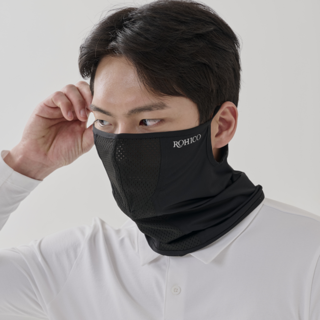 로히코 새부리형 자외선차단 스포츠 골프 마스크( 일체형 벨크로형 택1), 블랙
