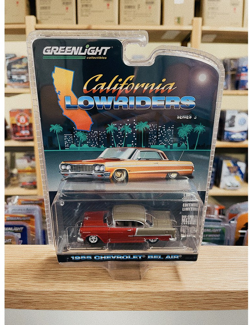 미국 그린라이트 1955 쉐보레 벨에어 와인레드 클래식 미니카 64스케일 다이캐스트 모형 자동차 장난감, 1개