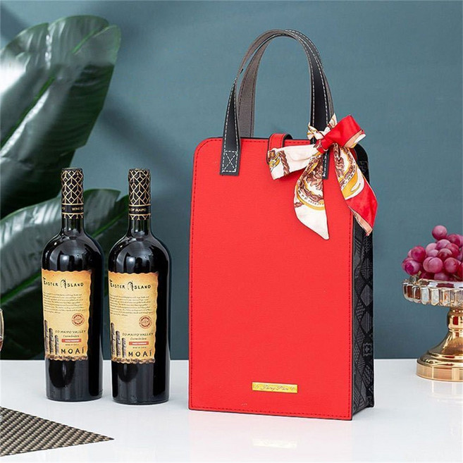 고급 가죽 와인캐리어 여행용 캠핑 선물 휴대용 와인 더블 케이스 와인악세사리, 빨간색, 1개