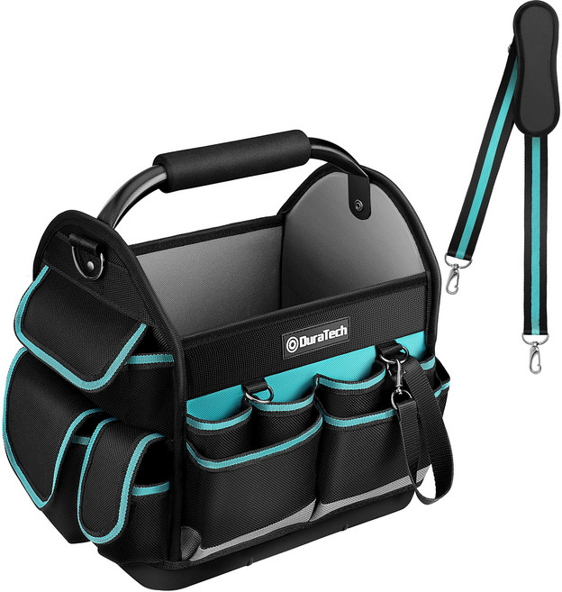 DuraTech 12인치 스틸 강철 파이프 공구가방 토드백 폴백 고급 휴대용 핸들 전동공구 보관함 수납가방 방수 어깨끈 포함 산업용 가정용 공구함 이동식 소형 튼튼한 수공구 가방, 1개