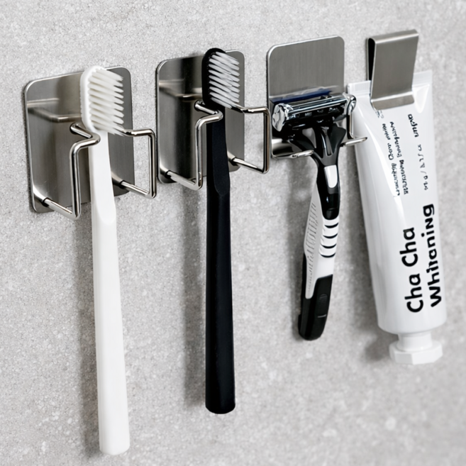 304 스텐 무타공 칫솔 거치대, 1세트, 2인
