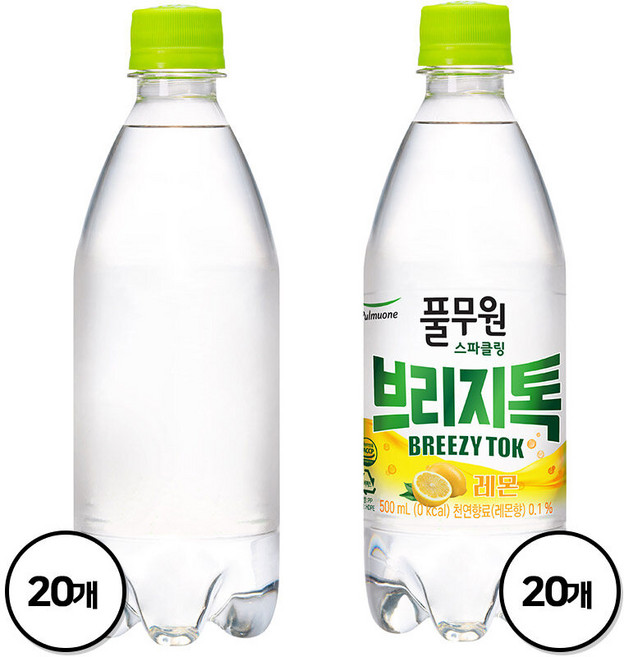 풀무원 탄산수 브리지톡 플레인eco(무라벨) 500ml X 20병+레몬 500ml X 20병, 없음, 40개