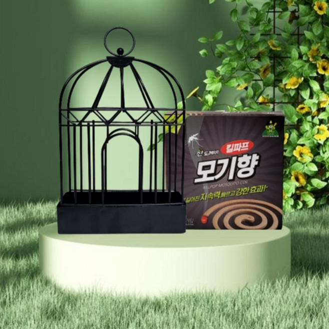 태우는 모기향 케이스 스탠드형 거치대 홀더 + 산도깨비 킬파프 모기향, 블랙 + 모기향 10매입