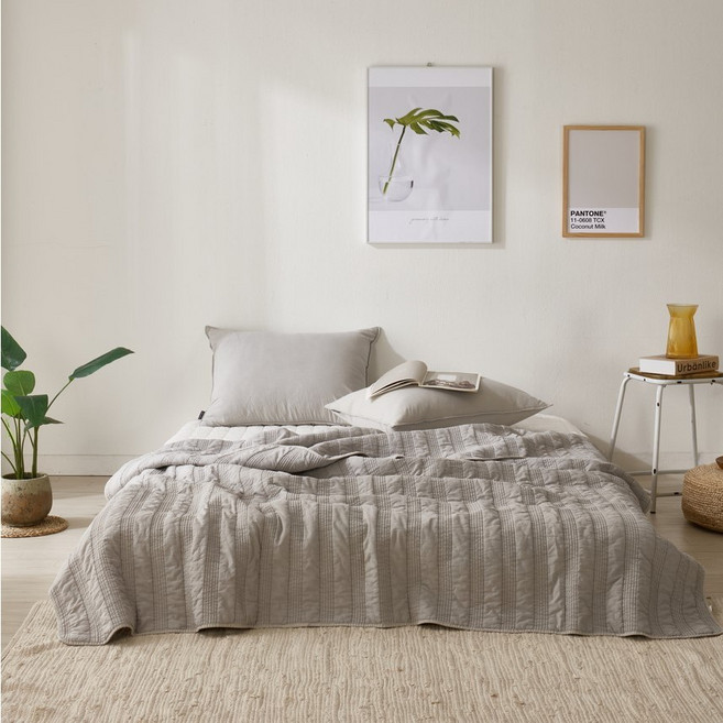 [100%천연오가닉] 국내산 순면 마인 피그먼트 여름이불 매트 패드, 그레이