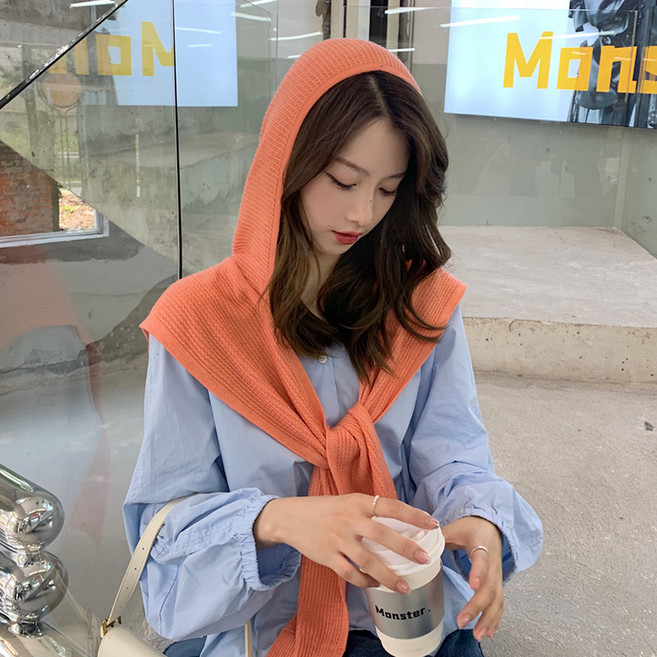 니트 목도리 여성의 가을과 겨울 양모 스트레이트 스트라이프 후드 숄과 따뜻한 스카프