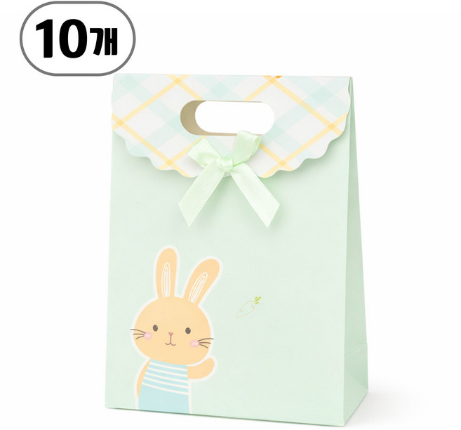 토끼 구디백 미니 손잡이 쇼핑백 답례품 포장백 선물포장, 10개, 그린