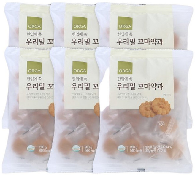 올가 ORGA 한입에 쏙 우리밀 꼬마 약과200g) x 6봉, 200g, 6개