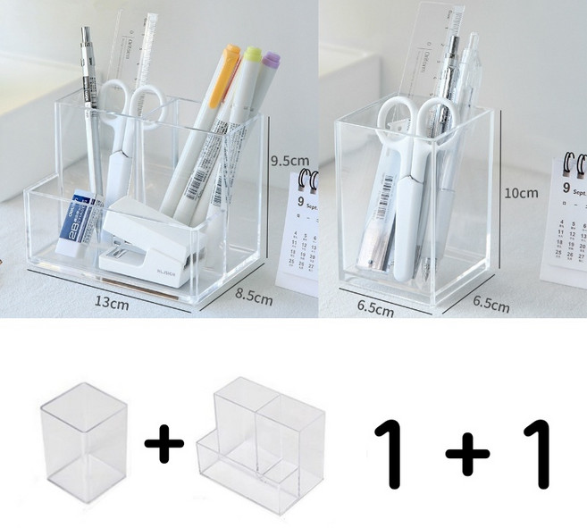 1+1 GF 투명 연필꽂이 아크릴 정리함 세트, 1개, 3. 1칸 1개 + 3칸1개