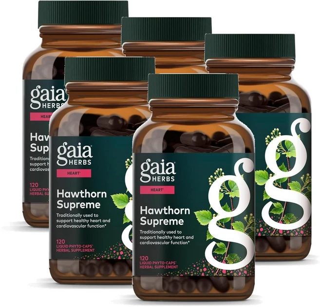 가이아허브 호손베리 수프림 산사나무열매 캡슐 Gaia Herbs Hawthorn Supreme, 5개, 120정 - 쿠팡