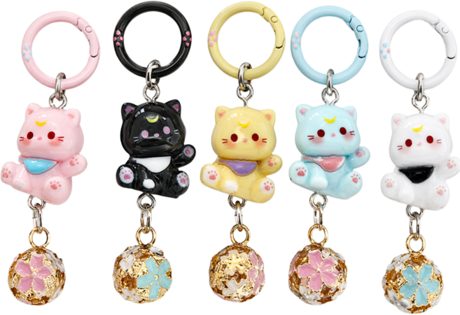 달콤 고양이 방울 키링 5종 세트 귀여운 캐릭터 가방 키홀더 열쇠고리