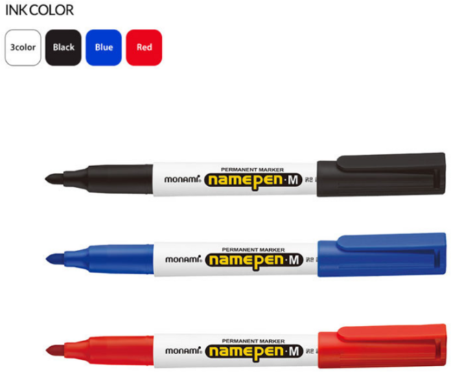 LABU 모나미 네임펜M 굵은 글씨용, 블랙+블루+레드, 1팩