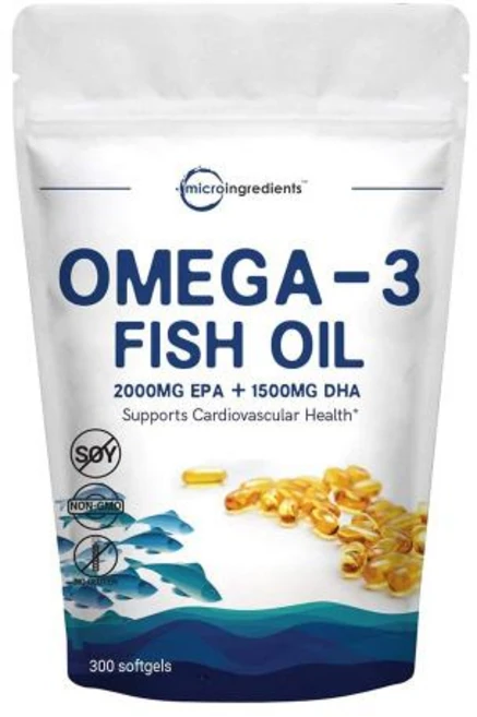 Micro Ingredients Omega-3 Fish Oil 마이크로 인그리디언트 오메가3 피쉬 오일 2000mg EPA 1500mg DHA 대두&GMO글루텐프리 300정, 1개 - 쿠팡