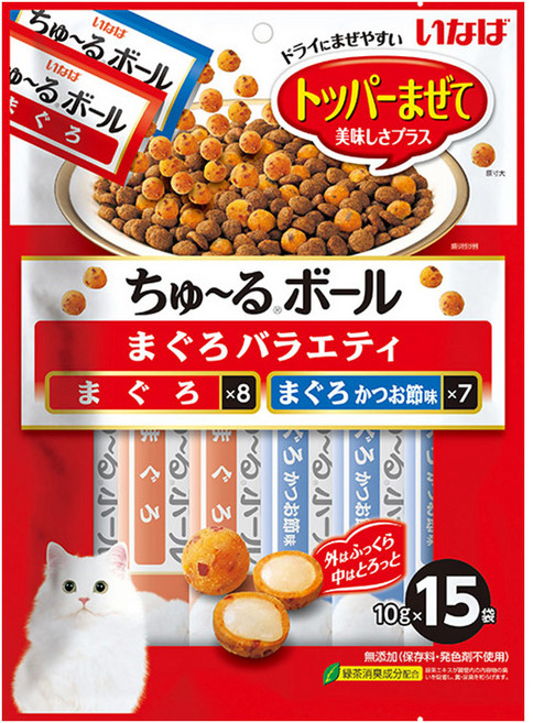 이나바 챠오 츄르볼 토퍼 15P 사료토핑 고양이간식, 15개, 10g, QSC-328 참치 버라이어티
