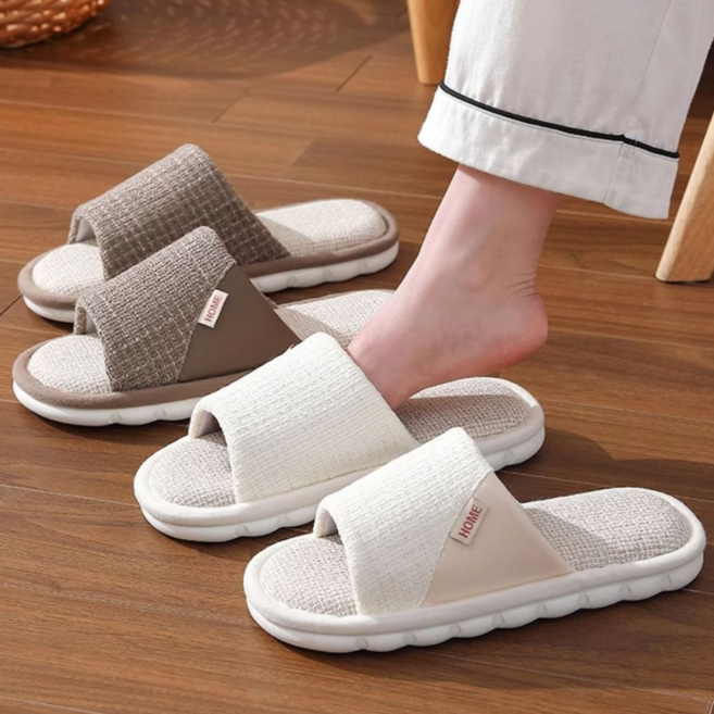 심플로우 푹신한 층간소음 쿠션 린넨 거실 실내화, 1개, 브라운