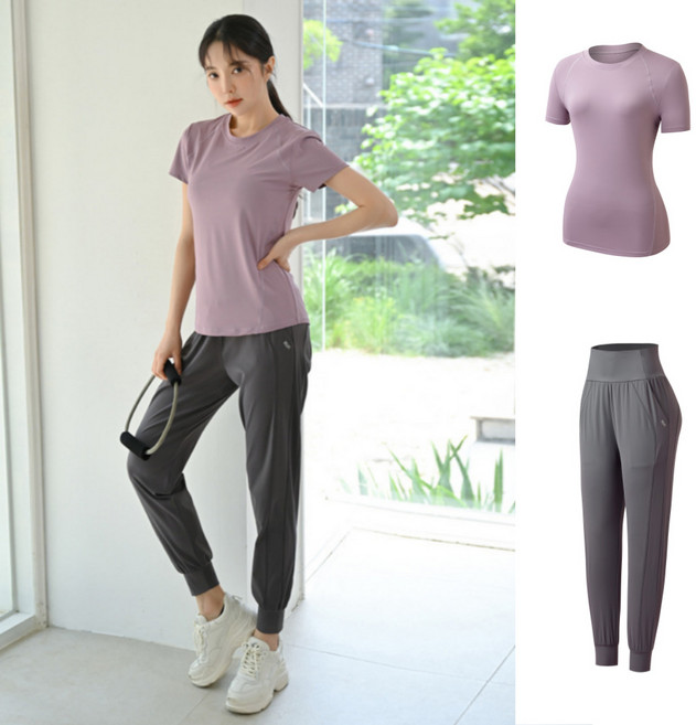 가치스토어 여성 2종세트 슬림핏 반팔티+조거팬츠 운동복 상하세트 요가 필라테스 트레이닝복 헬스장 세트