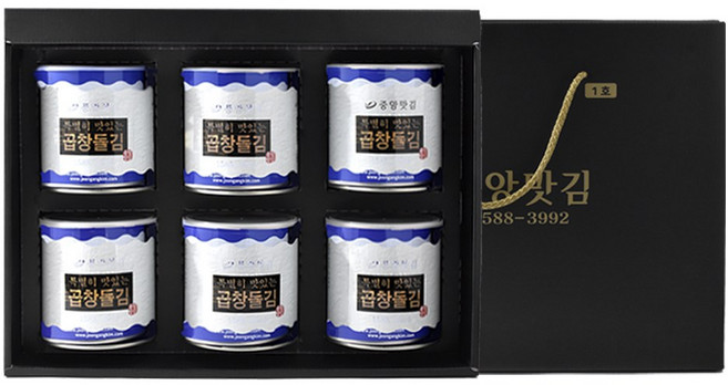 중앙맛김 보령 대천김 특별히 맛있는 곱창 돌김 캔김 6캔 선물세트, 1개