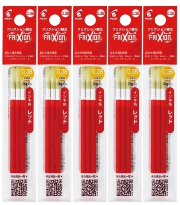 파이롯트 프릭션볼 슬림 노크/3색볼펜 리필심 0.38mm 5개 세트, 1개, 0.38 레드 3p 5개 세트