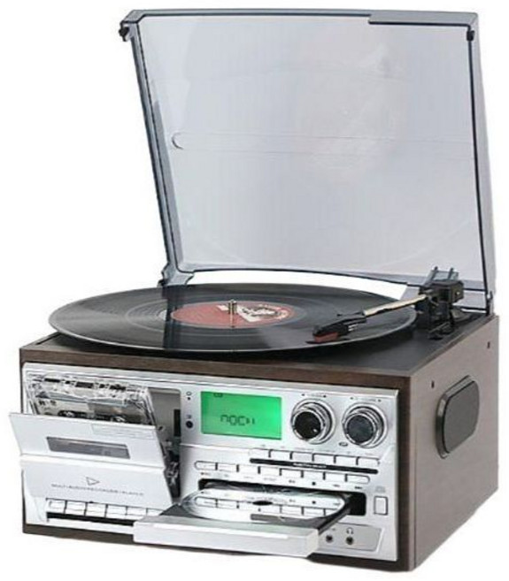 전축 오디오 턴테이블 플레이어 LP CD 카세트 라디오 레코드, C. 블랙 나뭇결(내장스피커)