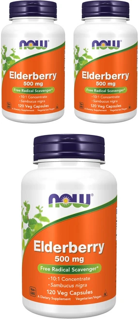 나우푸드 엘더베리 500mg 베지 캡슐, 120정, 3개 - 쿠팡