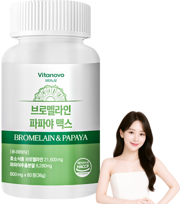 비타노보 브로멜라인 파파야 맥스 HACCP 인증, 1개, 60정