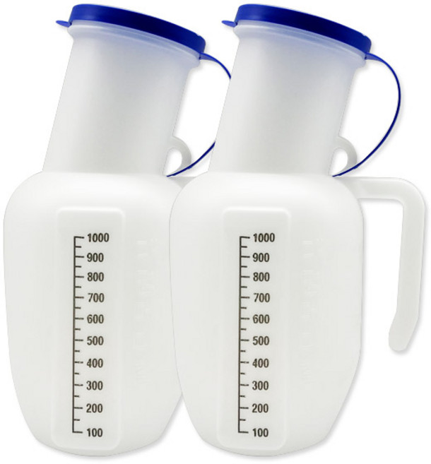 대명 휴대용 소변기 검정눈금 1000ml 남성용 소변기 환자용 침상변기 간병, 2개