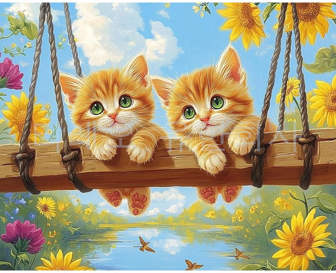 DIY 보석십자수 세트 40x50cm 돈들어오는 보석 비즈 십자수 대형 큐빅 십자수 DIY 비즈공예 (액자 없음), 1개, 고양이 해바라기