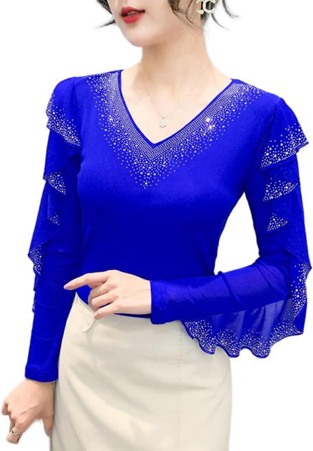 여성용 망사 시스루 긴팔 티 댄스복 상의 라인댄스복