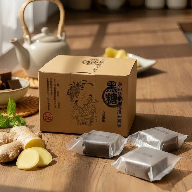 健康本味 黑糖磚塊飲 12入盒裝 玫瑰黑糖 紅棗桂園 薑母茶 黑糖冬瓜, 1個, 老薑黑糖x12入-1盒