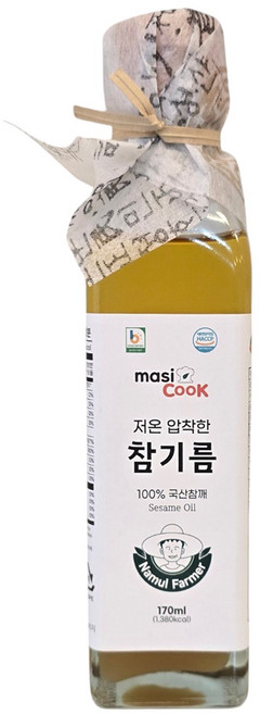 masiCook 마시쿡 저온착즙으로 짠 참기름 170ml, 1개