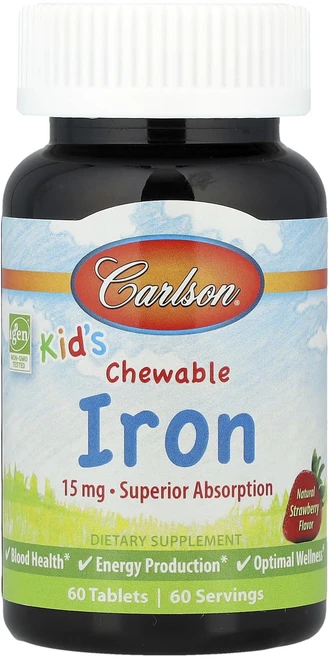 Carlson 어린이용 츄어블 철분 천연 딸기 맛 15mg 60정, Carlson어린이용츄어블철분천연딸기맛15mg60정, 1개 - 쿠팡