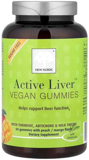 뉴노르딕US Active Liver 비건 구미젤리 복숭아 및 망고 구미젤리 60개, NNO00144, 60정, 1개 - 쿠팡