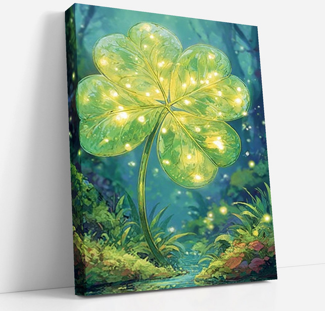 뉴타임즈 보석 자수 다이아몬드 그림 식물풍경 캔버스 40X50cm 액자 포함 가정 장식품 특별한 선물, 1세트, 네잎클로버 00255