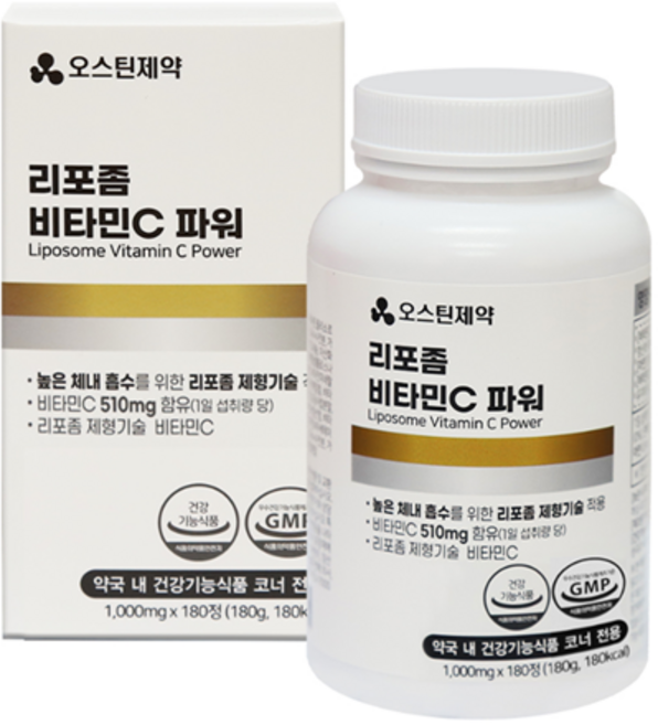 오스틴제약 리포좀 비타민C 파워 인지질코팅 리포조말 엘라스틴 히알루론산 시스테인 리포솜, 1개, 180정