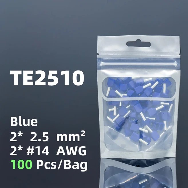 절연 트윈 코드 터미널 블록 이중 와이어 페룰 순수 구리 파이프 냉간 프레스 커넥터 0.5-16mm2 케이블 사, 01 빠른  Mainland, 03 100Pcs TE2510